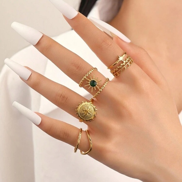Gold Plated Stainless Steel 4pc Sun Ring Set - Picture 1 of 2